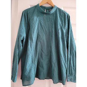Modcloth Green Flocked dot long sleeve shirt top size XL New